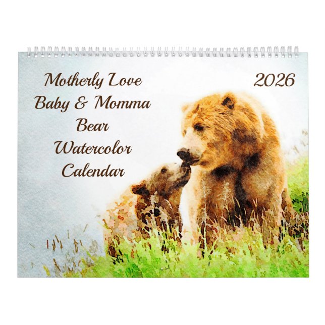2026 Mom Love Baby Momma Bears Watercolor Gift Kalender (Titelbild)