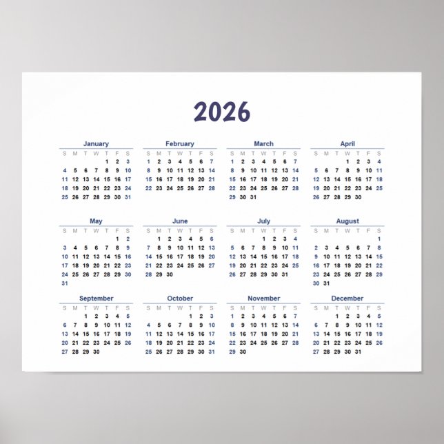 2026 Monatlicher Mauerkalender Alle Tage Poster (Vorne)