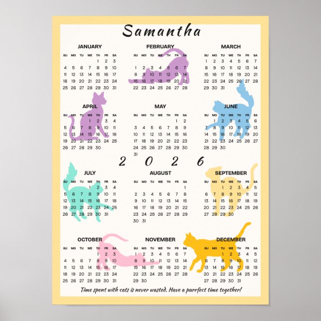 2026 Monatskalender Niedliche Pastel Playful Cat Poster (Vorne)