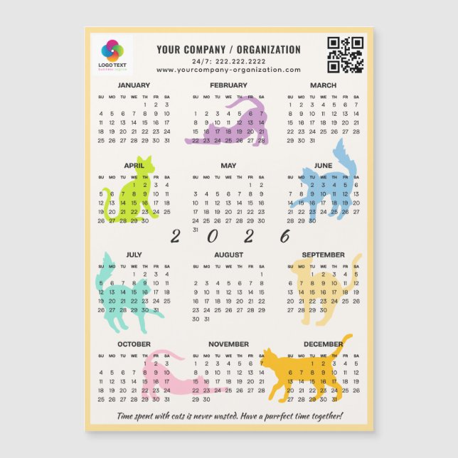 2026 Monatskalender Pastel Playful Cat Magnet (Vorderseite)