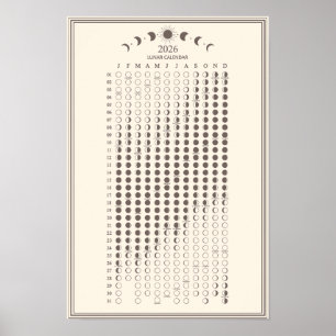 2026 Mondphasen-Lunar-Zyklen-Kalender Minimalist Poster