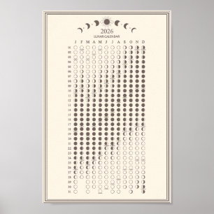 2026 Mondphasen-Lunar-Zyklen-Kalender Minimalist Poster
