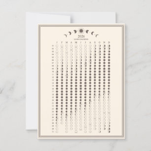2026 Mondphasen-Lunar-Zyklen-Kalender Minimalist Postkarte