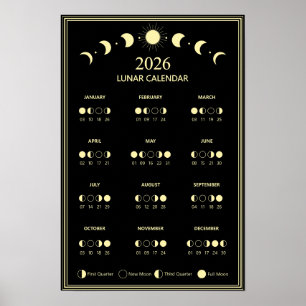 2026 Mondphasenkalender Lunarzyklen Minimalistisch Poster