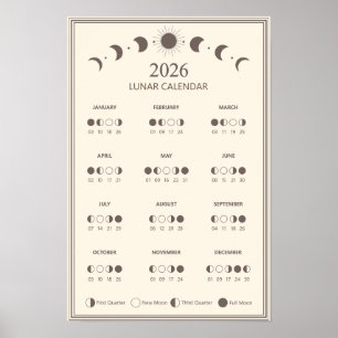 2026 Mondphasenkalender Lunarzyklen Minimalistisch Poster