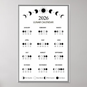2026 Mondphasenkalender Lunarzyklen Minimalistisch Poster