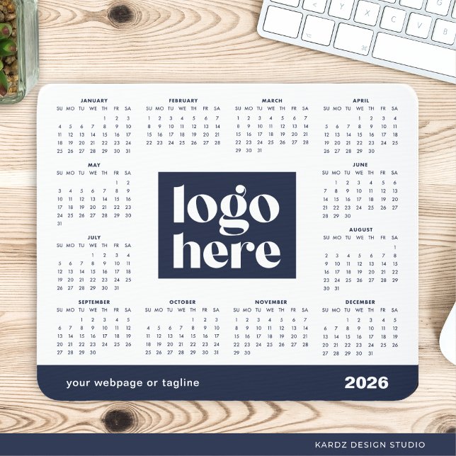 2026 Navy Blue-Volljahreskalender für Firmenlogos Mousepad (Von Creator hochgeladen)
