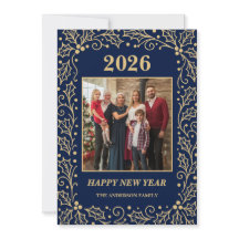 2026 Navy- und Antik-Gold-Familien-Neujahrsfoto