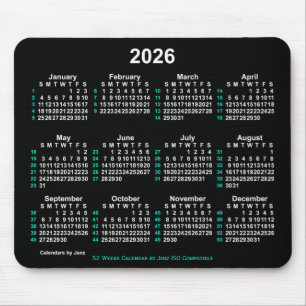 2026 Neon White 52 Weeks ISO Calendar by Janz Mousepad