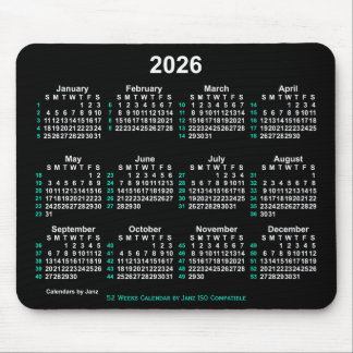 2026 Neon White 52 Weeks ISO Calendar by Janz Mousepad