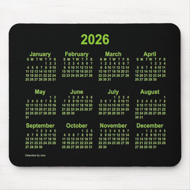 2026 Neon Yellow Green Calendar von Janz Mousepad (Vorne)