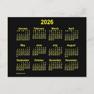 2026 Neon Yellow Mini Calendar von Janz Postkarte