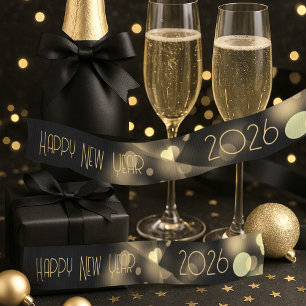 2026 neues Jahr mit goldenen Blasen Ripsband
