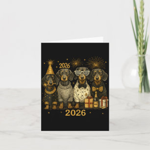 2026 Neujahr Dachshund Gold Vintage Party Kunst Karte