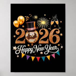 2026 Neujahrsfeier Diskokugel Gold Festlichkeit Poster