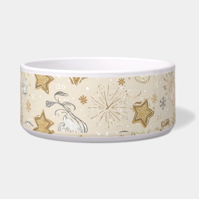 2026 New Year Cat Bowl – Gold Stars & Paw Prints Napf (Vorderseite)