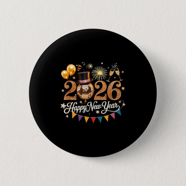2026 New Year Celebration Disco Ball Gold Festivit Button (Vorderseite)