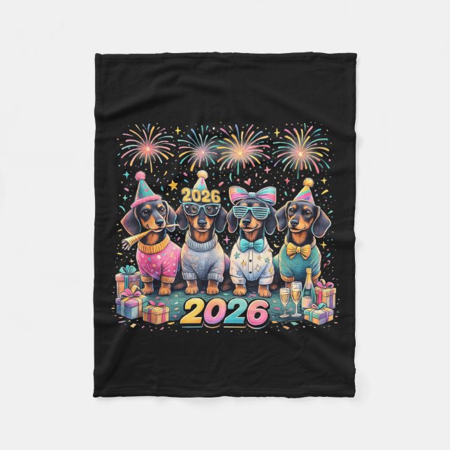 2026 New Year Dachshund Party Fireworks Fun  Fleecedecke (Vorderseite)
