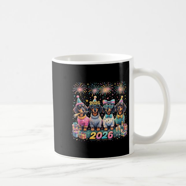 2026 New Year Dachshund Party Fireworks Fun  Kaffeetasse (Rechts)
