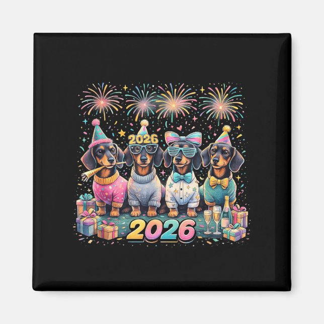 2026 New Year Dachshund Party Fireworks Fun  Magnet (Vorne)