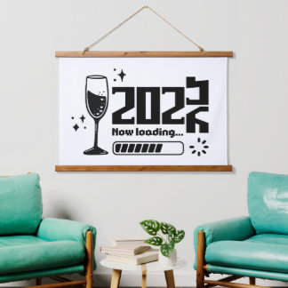 2026 New Year Loading Celebration Typography Wandteppich Mit Holzrahmen