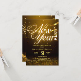 2026 New Years Eve Party Gold Glitter Black  Einladung