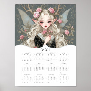 2026 Niedlich Fairy Fantasy Art Full Year Calendar Poster