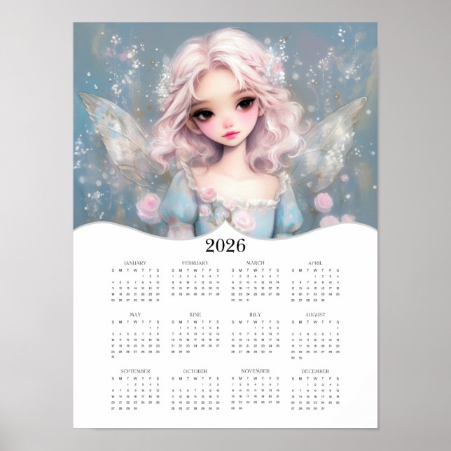 2026 Niedlich Fairy Fantasy Art Full Year Calendar Poster (Vorne)