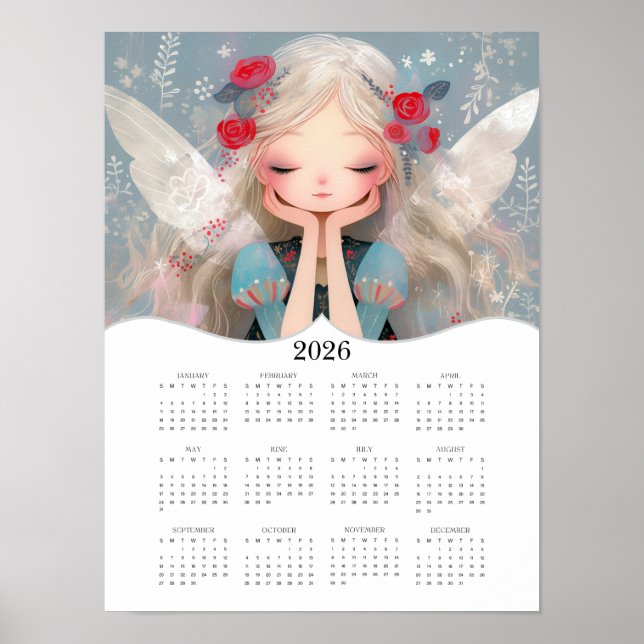 2026 Niedlich Fairy Fantasy Art Full Year Calendar Poster (Vorne)