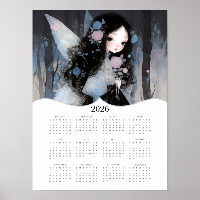 2026 Niedlich Fairy Fantasy Art Full Year Calendar Poster (Vorne)