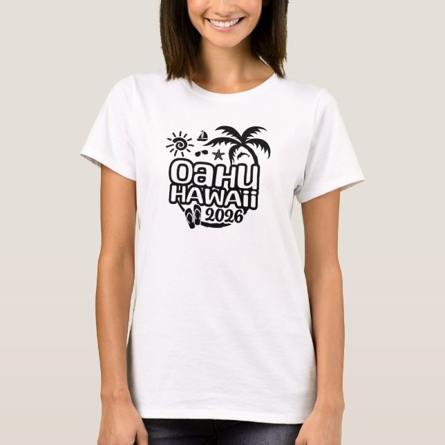 2026 Oahu, Hawaii Urlaub oder Reise T-Shirt (Vorderseite)