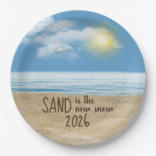 2026 Oceanstrand mit Möwe  Pappteller