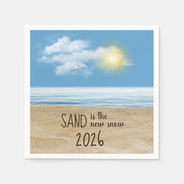 2026 Oceanstrand mit Möwe  Serviette (Vorderseite)