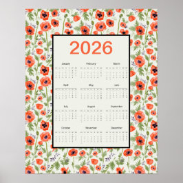 2026 Orange Poppies Calendar Poster