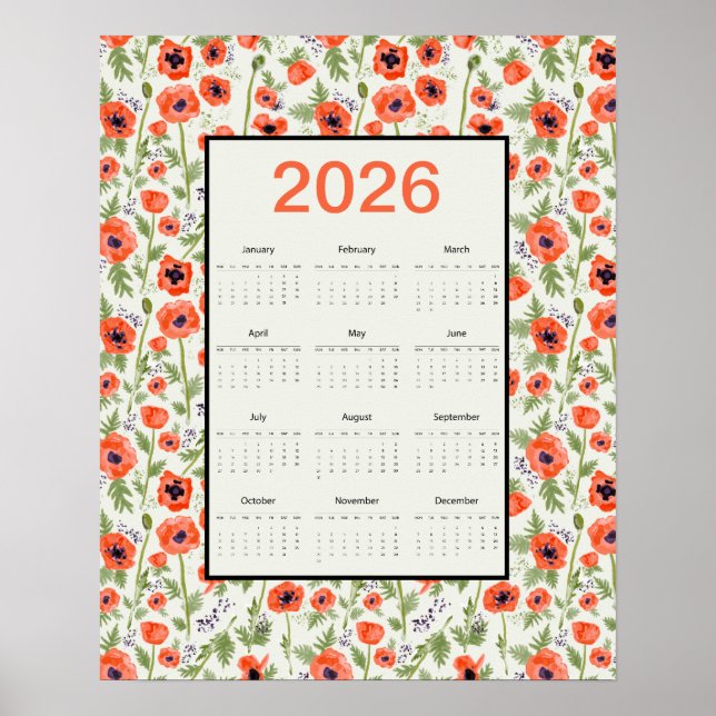 2026 Orange Poppies Calendar Poster (Vorne)