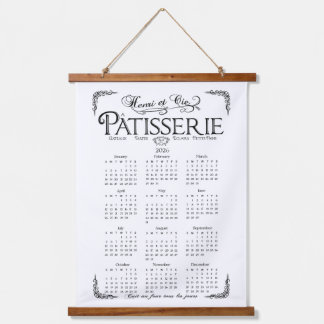 2026 Patisserie wall Calendar, Black and white Wandteppich Mit Holzrahmen