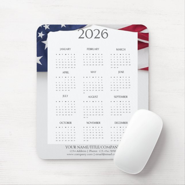 2026 Patriotischer Mini-Kalender Mousepad (Mit Mouse)