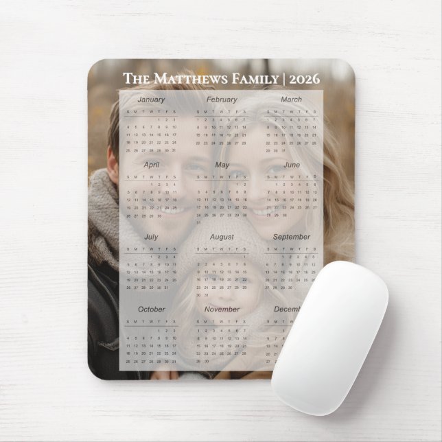 2026 Personalized Family Name Photo Calendar Mousepad (Mit Mouse)
