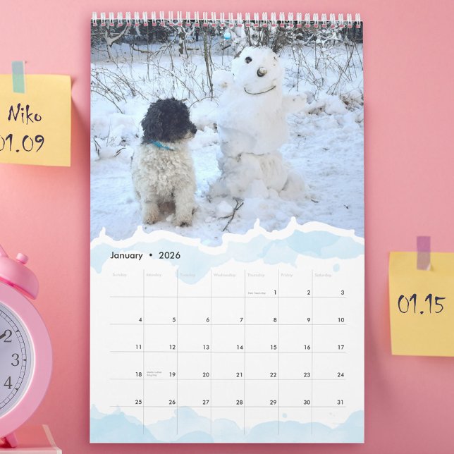  2026 Personalized Pet Dog Cat Photo Watercolor Kalender (2026 Personalized Pet Dog Cat Photo Watercolor Calendar)