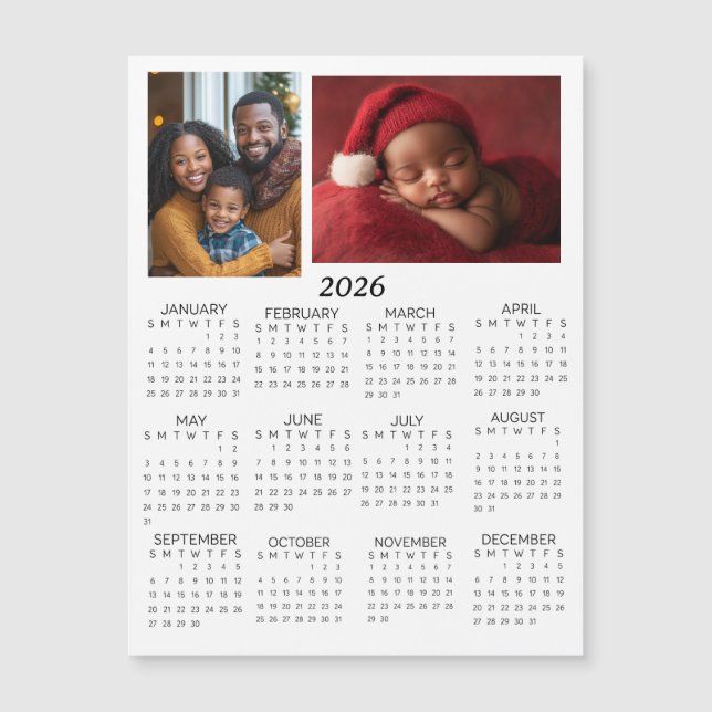 2026 Personalized Photos Mini Calendar Magnetkarte (Vorderseite)