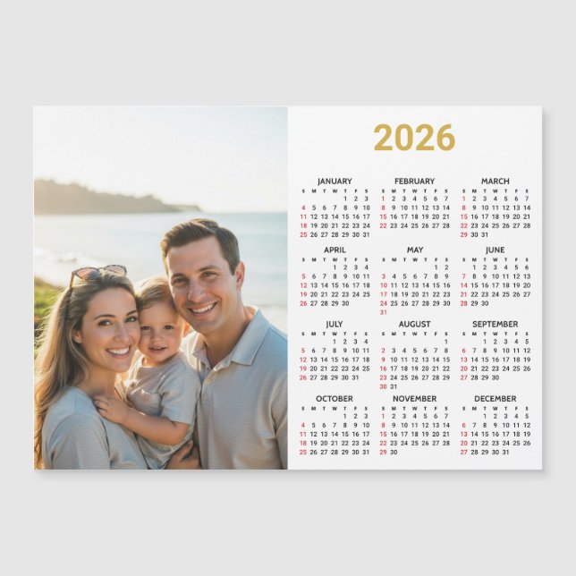 2026 Photo Calendar | Full Year Gold Magnetic Card Magnetkarte (Vorderseite)