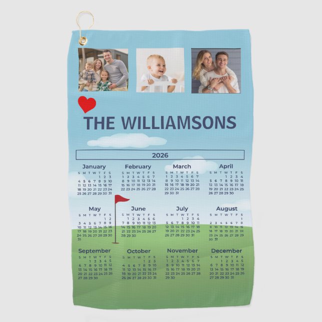 2026 Photo Calendar Golf Theme Golfhandtuch (Vorderseite)