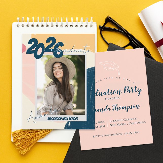 2026 Photo Grad Announcement & Party Invitation Postkarte (2026 Photo Graduation Party Invitation | Modern Pastel Graduate Announcement)