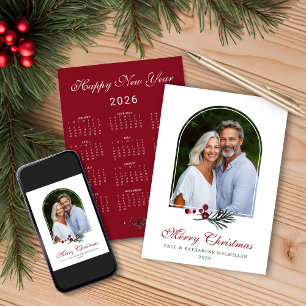 2026 Pine Arch Dark Red Christmas Foto Calendar Feiertagskarte