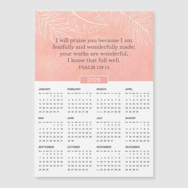 2026 Pink Watercolor Psalm 139:14 Magnet (Vorderseite)