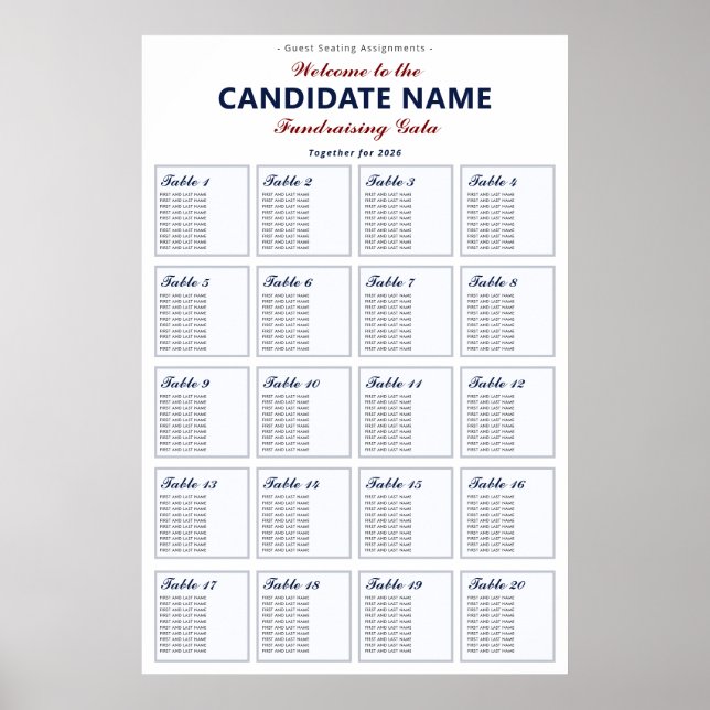 2026 Politische Fundraiser-Gala-Sitzplan Poster (Vorne)