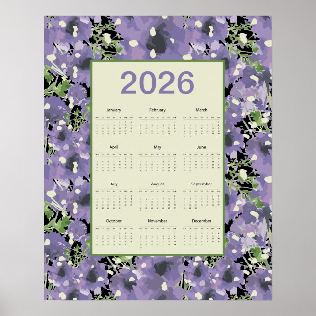 2026 Purple Flowers Wall Calendar Poster (Vorne)