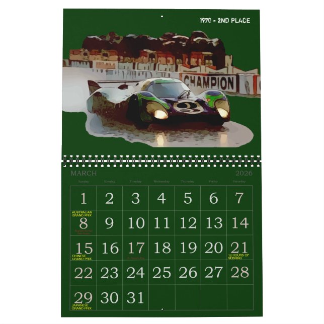 2026 RACING CALENDAR KALENDER (Mär 2026)