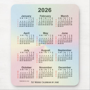 2026 Rainbow Cloud 52 Week Calendar by Janz Mousepad