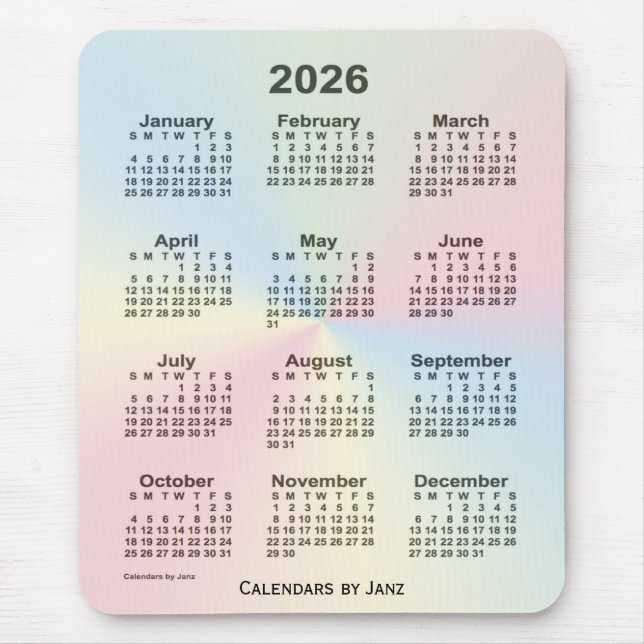 2026 Rainbow Cloud Calendar von Janz Mousepad (Vorne)